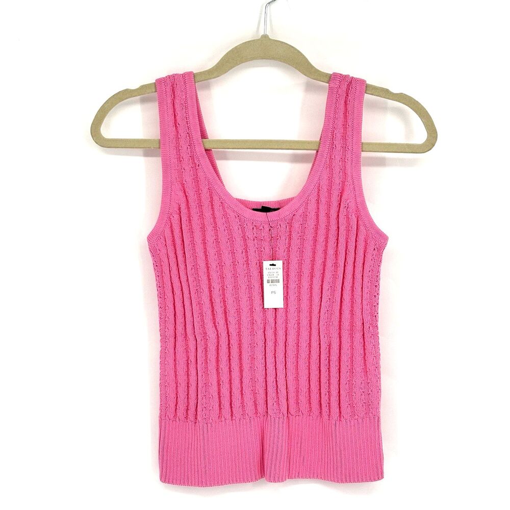 Talbots Pink Tank Top Ribbed Knit 100% Cotton Petite Small Scoop Neck PS NWT